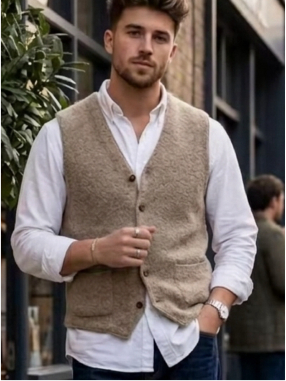 Riggins Vintage Wool Blend V-Neck Button Sweater Vest work Travel men XL 1517